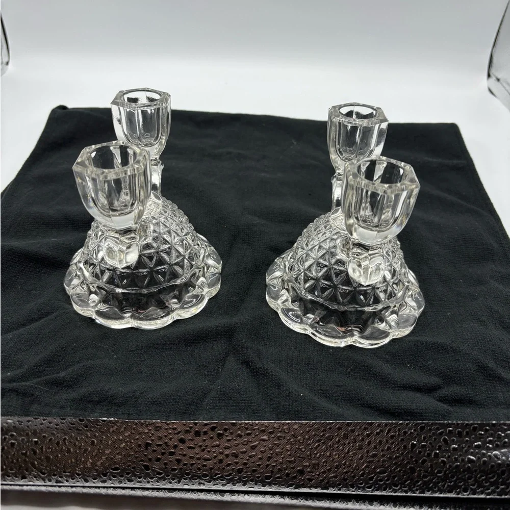 Vintage pair Imperial dbl. arm glass candle holders.